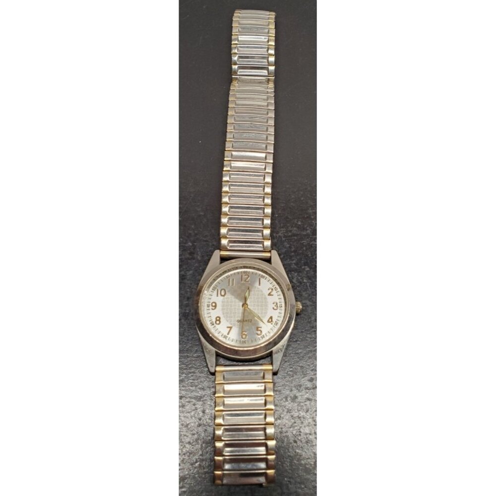 Vintage Stainless Stel Quartz watch With Stretch Band & Arabic Numerals-Untested